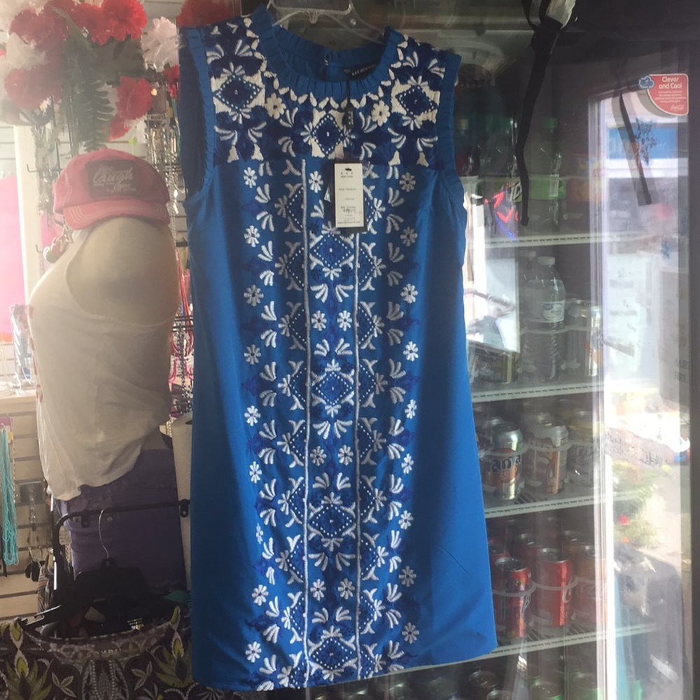 KAS New York dress blue and white